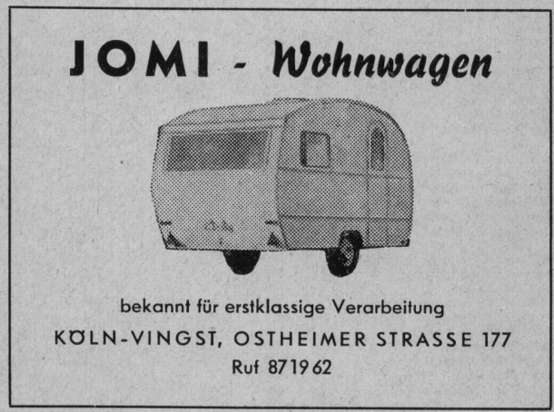 An advertisement for a Jomi Wohnwagen